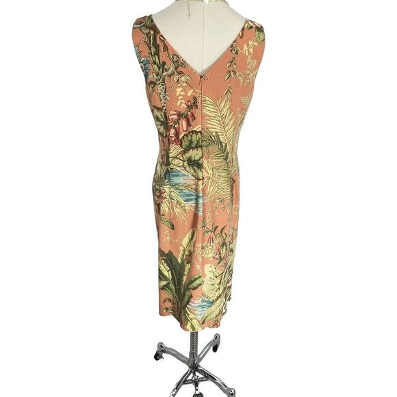 VtgTalbots Dress Hawaiian Tropical Sheath Beaded Monkey V Neck Size 8 - Picture 3 of 16